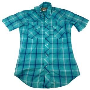 Wrangler Western Pearl Snap Shirt Size S Turquoise Plaid